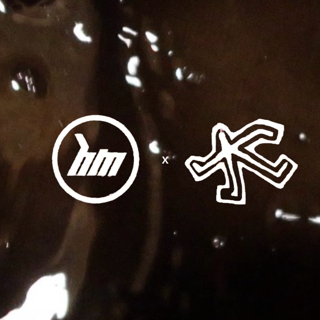 Two logos on a dark background with water droplets